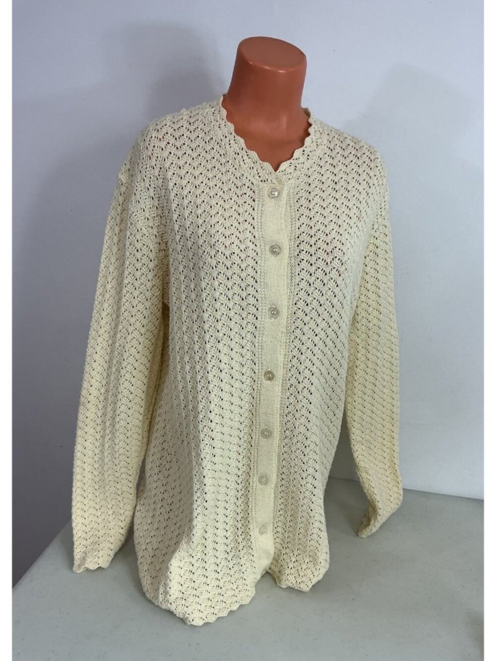 Vintage Crochet Cardigan Sweater Grannycore Made USA Women XL